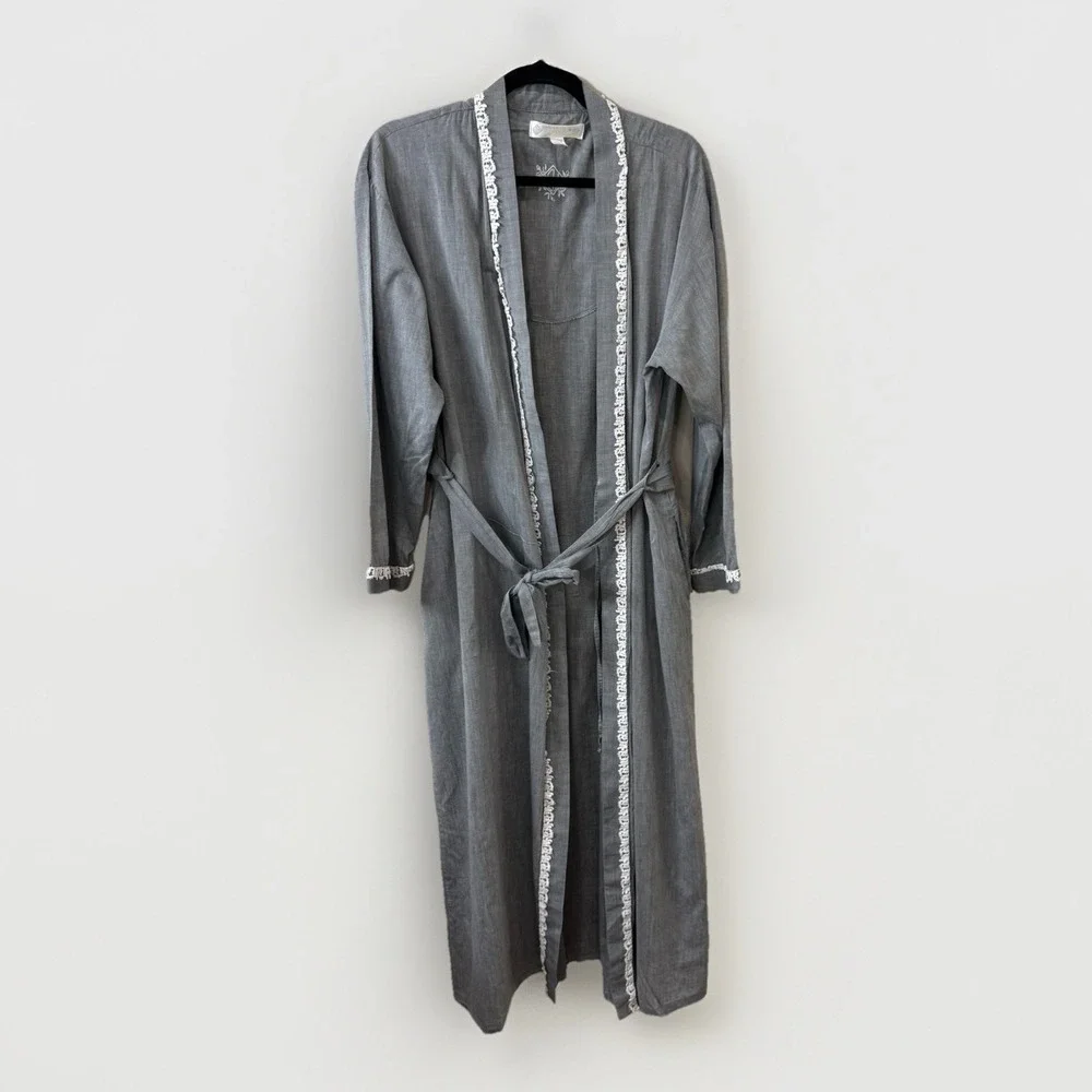 Eileen West Robe Womens S/M Gray Belted Lightweight Loungewear Sleepwear